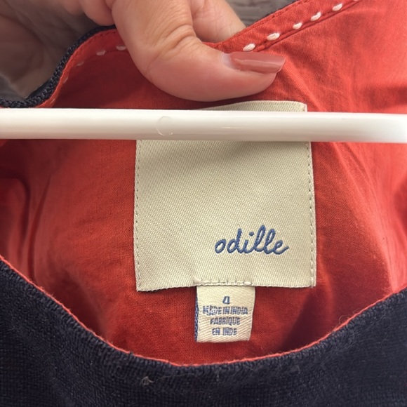 Anthropologie Odille Top Navy White Beaded Polka Dot Size 4 - Picture 14 of 16